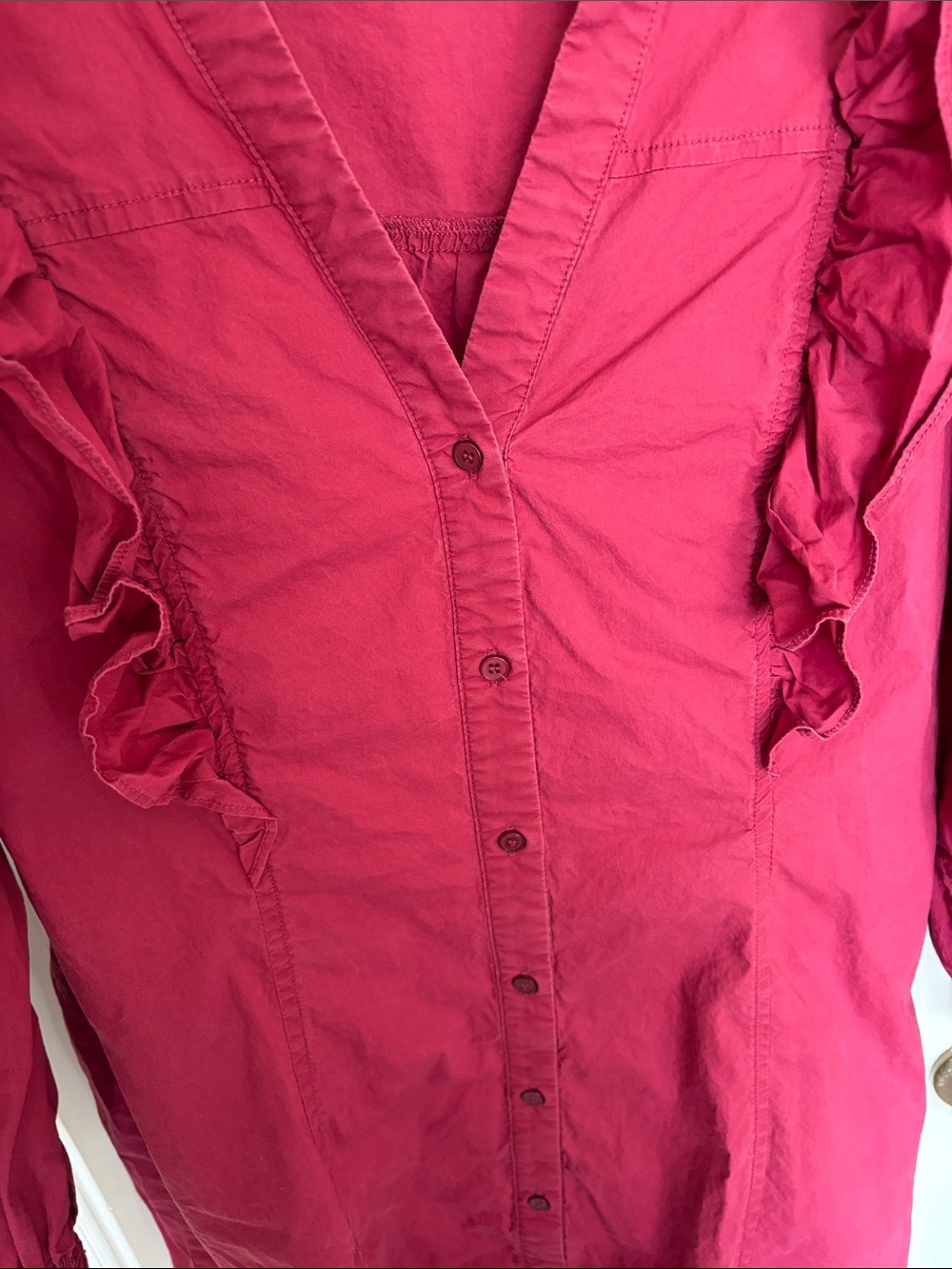 Ruffled Button-Front Dress in Deep Raspberry - Picture 3 of 4